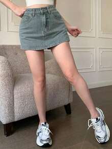 Shorts vaqueros de moda para mujer, combinables con todo, para primavera y verano - Azul lavado medio - Ver 4