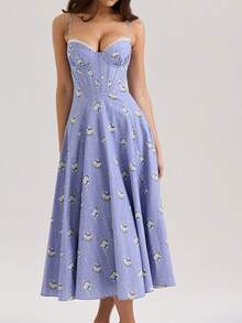 Strapless Printed Dress New Arrival Elegant And Slim Style - Light Blue - View 1