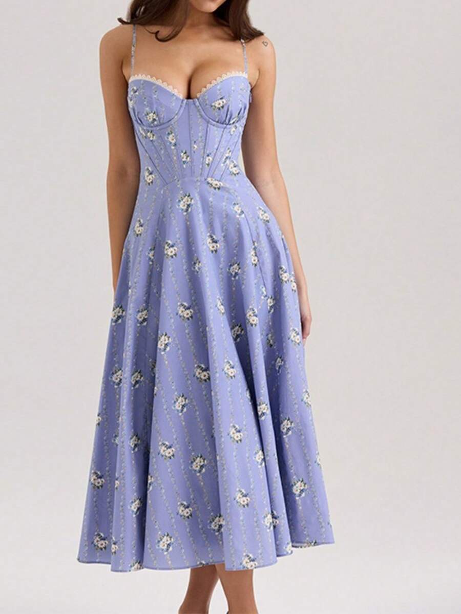 Strapless Printed Dress New Arrival Elegant And Slim Style - Light Blue - View 1