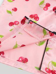 Tween Girl Cherry Print Button-Up Top And Shorts Casual Loungewear Set - Multicolor - View 9