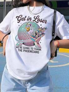 Unisex Casual Cotton Short-Sleeved T-Shirt With Round Neck And Roller Coaster Print, Regular Fit, Men's Sizes Suitable For The Whole Family. - 白色 - 查看 7