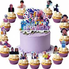 Hasbro Decoraciones de pastel con tema de cantante de música, decoraciones de cupcakes con dibujos animados de cazadores de música, adecuados para decoración de pastel de cumpleaños, recuerdos de fiesta de cumpleaños de banda de música pop - Ver 1