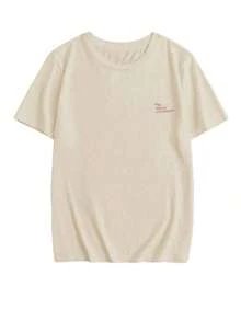 Camiseta de manga corta de cuello redondo casual con estampado de cruasán y café, de moda simple y versátil, adecuada para mujeresPure-Cotton - Albaricoque - Ver 6