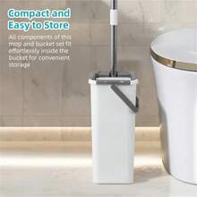 1 Set Household Cleaning Mop And Bucket Set With 2 Mop Cloths, Hand-Free Wash Flat Mop, Dust Removal Mop With Bucket, Wet And Dry Cleaning Mop For Tile Marble Wooden Floor, Household Cleaning Supplies Tool Christmas Thanksgiving Holiday Home Daily Cleaning Gift - C - Xem 9