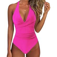 Nuevo traje de baño para mujer, bikini de una pieza a la moda, traje de baño sexy de una pieza para la playa. - Hojas de fondo negro + negro - Ver 5