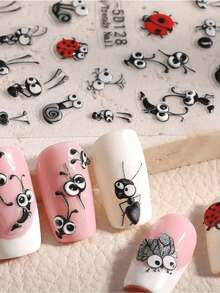 2pcs/Set Summer Insect & Floral 3D Nail Stickers - 5D Embossed Bee, Ladybug, Tulip Nail Art Decals - Handpainted Fresh Style DIY Nail Decoration - Suitable For Spring/Summer, Outdoor, Music Festival, Daily Party - Multicolor - View 8