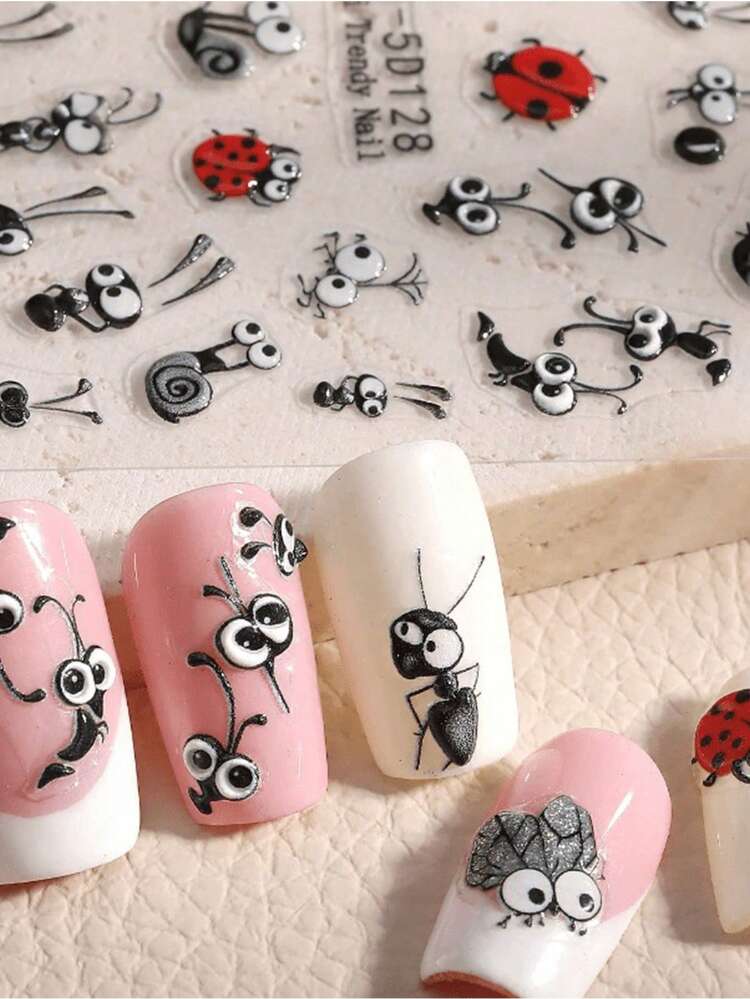 2pcs/Set Summer Insect & Floral 3D Nail Stickers - 5D Embossed Bee, Ladybug, Tulip Nail Art Decals - Handpainted Fresh Style DIY Nail Decoration - Suitable For Spring/Summer, Outdoor, Music Festival, Daily Party - Multicolor - View 6