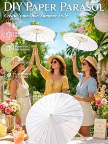 1pc Elegant White Wedding Umbrella With Hand-Painted Details And Natural Wooden Handle. Sophisticated, Fashionable And Practical, Ideal For Wedding Decor, Bridal Photography And Party Props. - Multicolor - View 5