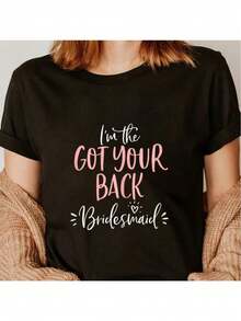Camiseta de cuello redondo - Camiseta elegante para damas de honor, camiseta divertida a juego con estampado de despedida de soltera - Top casual de manga corta y cuello redondo - Ligera y transpirable, adecuada para el armario de primavera y verano - Negro - Ver 5