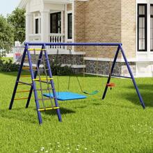 Multifunctional Outdoor Swing Set – 3 Swings + Climbing Frame + Basketball Hoop, Outdoor Swing Combination, Hanging Swing, Strap Swing, Climbing Rope Swing, An Outdoor Play Paradise - Antique Blue - View 1