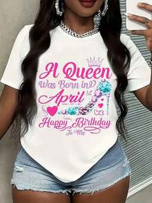 Mujeres Redondo Cuello Ajustado Camiseta Con Reina Cumpleaños Diseño - Blanco Camiseta Con Corona Diseño, Adecuado Para Cumpleaños Celebraciones, Abril Cumpleaños Noticias - Informal Ropa Para Mujeres, Madres, Fiesta Camisas - Ideal Regalo Para Día de la Madre Día Y Cumpleaños 2026-Adecuado Para Diario Desgaste, Vacaciones Fiesta-Vintage Calle Estilo Unisexo Suelto Algodón Corto Manga Tripulación Cuello Camiseta 100% algodón puro - Blanco - Ver 6