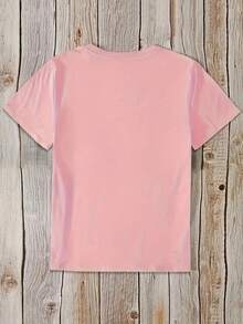 Camiseta playera gráfica dama mujer manga corta cuello redondo casual cómoda fresca ligera moderna juvenil corte regular estampado sombrero vaquero cowboy cowgirl corazón lazo cuerda boho bohemio - Rosa - Ver 2