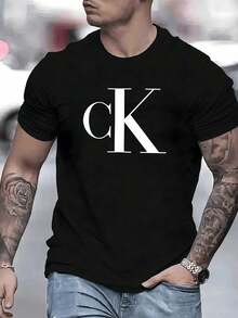 Camiseta de manga corta con cuello redondo camiseta de 100% algodón con estampado digital estilo urbano 1 unidad de 220g camiseta casual para hombre,moda diaria - Negro - Ver 1