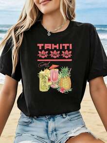 Loose1 pieza clásica y versátil, camiseta de manga corta de algodón puro, adecuada para usar en todas las estaciones. Estilo casual y relajado para unas vacaciones en la isla, con un toque de elegancia modernaBasic Crew Neck Cotton T-shirt for Women - Negro - Ver 9