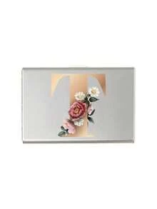 Red Flowers And Gold Letters A-Z Initial Pattern Slim Card Case Minimalist Aluminium Metal Wallet RFID Privacy Protection Credit Card Holder ID Business Card Pouch Portable Card Organizer Thin Metal Purse Multifunctional Card Storage Box For Daily - Multicolor - View 17
