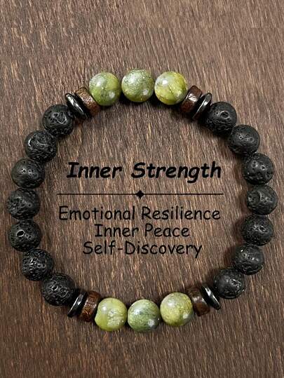 YAUKIA Vintage Natural Stone Strength Bracelet , South Jade & Lava Beads Jewelry Gift , Brings Luck In Business Situations , Release Fear, Energy Anxiety Retro Jewelry Gift Gift For Him