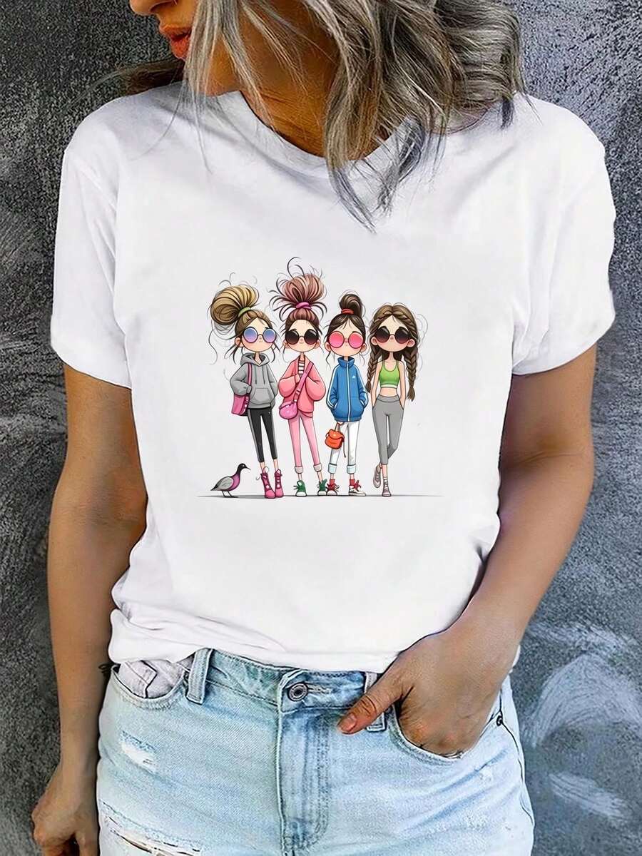Camiseta holgada de verano para mujer, de manga corta y estampada, moderna y casual, lavable a máquina, ajuste cómodo, estampado plano 2D, camiseta básica de algodón con cuello redondo para - Blanco_09 - Ver 1