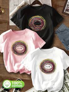 Camiseta de Edición Limitada con Estampado de Pinturas, Manga Corta, Cuello Redondo, Estilo Casual para Primavera/Verano, Ropa de Mujer, Algodón Ligero - Blanco - Ver 7