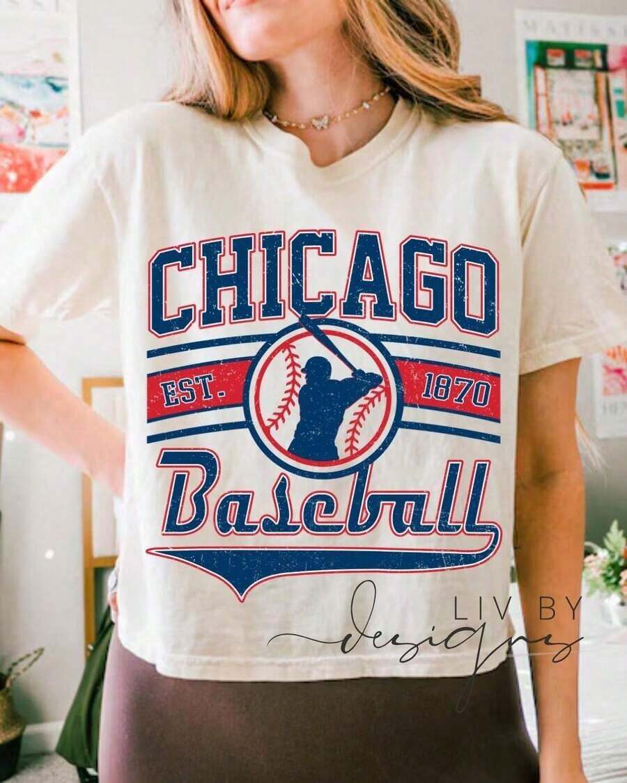 Vintage Chicago Baseball T-Shirt With Funny Smiling Mascot, Chicago Baseball Game Day T-Shirt, City Of Chicago Summer T-Shirt, Unisex Style, Cool Summer T-Shirt, Unisex Style - 白色 3 - 查看 1