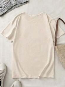 Nueva Camiseta Casual de Verano para Mujer con Estampado de Adorable Oso de Peluche y Gráfico "Stay Awesome" - Tejido Suave y Transpirable, Corte Holgado, Cuello Redondo para Atuendo Casual, Lavable a Máquina, Idea de Regalo Perfecta, Camisetas Lindas, Ropa Cómoda, Diseño Divertido, Material de Elasticidad Media - Camiseta Unisex de Algodón de Manga Corta y Cuello Redondo Estilo Vintage Urbano-Vintage Street Style Unisexoose Cotton Short Sleeve Crew Neck T-Shirt - Albaricoque - Ver 3