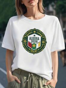 Símbolo de escudo con estrella y balón dorado que representa orgullo nacional de Argelia y pasión por el fútbol camino a 2026 camiseta para mujer 100% algodón - Negro - Ver 6