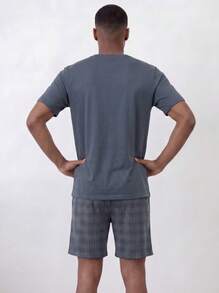 Snug League 2pcs/Set Men's Summer Lightweight Pajamas Set, Short Sleeve Shirt And Shorts, Men's Short Sleeve Casual Home Outfit - Dark Grey - View 9