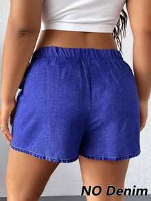 Falda-short casual con bajo asimétrico y lazo lateral para mujer de talla grande - Azul marino - Ver 2