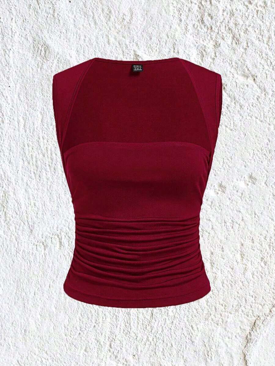 Top de tirantes azul casual con fruncido lateral para el verano - Burdeos - Ver 1
