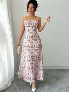 Vestido floral elegante, verano - Rojo violeta - Ver 4