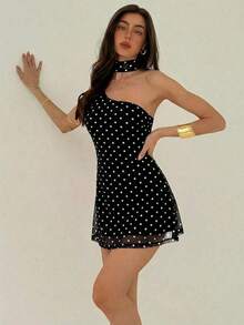Vestido mini de moda de unicolor sin mangas para mujer - Negro 2 - Ver 6