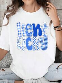 Graphic Short-Sleeved T-Shirt Suitable For Streetwear, Oversized Crew Neck Top For Everyday Outings, Camping, Concerts, Hip-Hop, Rock, And Rap Events. Casual Printed Short-Sleeved Crew Neck T-Shirt For Women, Summer Tops. - 白色 - 查看 1