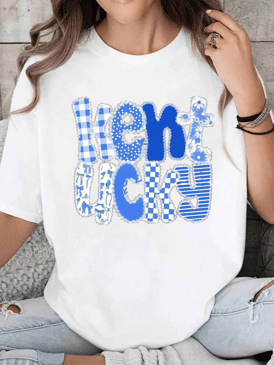 Graphic Short-Sleeved T-Shirt Suitable For Streetwear, Oversized Crew Neck Top For Everyday Outings, Camping, Concerts, Hip-Hop, Rock, And Rap Events. Casual Printed Short-Sleeved Crew Neck T-Shirt For Women, Summer Tops. - 白色 - 查看 1