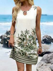 Vestido de verano casual con estampado tropical para vacaciones de mujer - Multicolor 13 - Ver 3