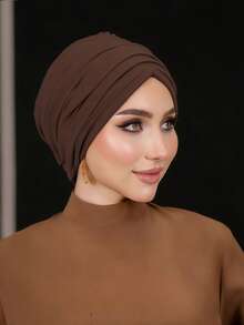 1pc Women's Instant Turban, Elegant Solid Color Headscarf, Versatile Slip-Resistant Absorbent Headwrap, Pleated Design For Voluminous Look, Soft Modal Jersey Fabric, Suitable For Daily Wear, Yoga, Sports - Multicolor - View 5