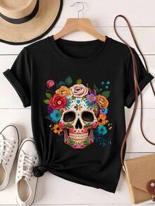 1 pieza de Camisetas para mujer,Camisetas Para Hombre,cuello redondo,estilo urbano,para jóvenes,moda streetwear,uso informal - Negro - Ver 6