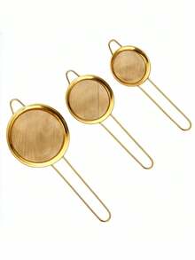 3pcs/1pc Stainless Steel Fine Mesh Tea Strainer With Handle - Japanese Matcha Powder Sifter - Gold - View 10