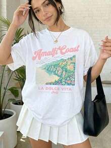 Camisa Oversize de la  de Amalfi, La Dolce Vita, Verano Italiano, Vacaciones en Italia, Camisetas de Verano, Italia, Camisetas Gráficas para Mujer, Camisetas de Viaje 2026 Ligeras y Transpirables para Todas las Temporadas, Algodón 2026 Conjuntos de Verano para Mujer, Conjuntos de Vacaciones para Mujer, Conjuntos de Playa para Mujer, Conjunto para Concierto Country, Conjunto para Concierto, Mujer Casual de Negocios, Estilo Urbano Vintage Unisex, Camiseta de Manga Corta de Algodón con Cuello Redondo 100% algodón - Blanco - Ver 7