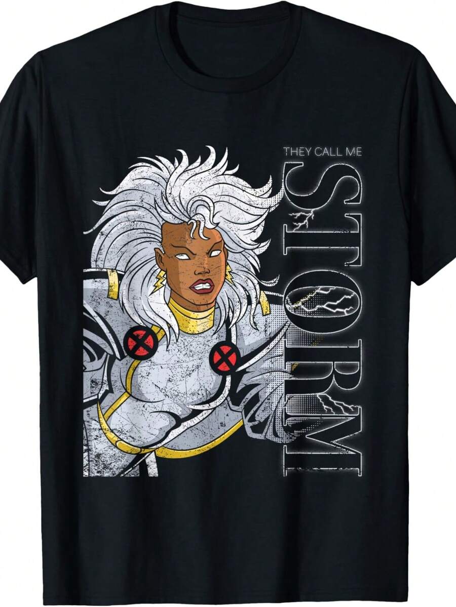 Camiseta M1arvel XM1en They Call Me Storm 90s R. Camiseta unisex de algodón puro de 220 g. Peso ideal para todas las estaciones, apta tanto para hombres como para mujeres. Tejido duradero de alta calidad, suave al tacto y de larga duración. Prenda transpirable, ideal para el otoño y las vacaciones. - Negro - Ver 1