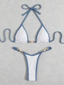 Bikini Sexy para Mujer con Tanga, Cordones Ajustables y Diseño de Amarre – Traje de Baño - Blanco - Ver 7