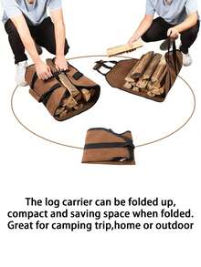 1pc Firewood Log Carrier Tote Bag, Canvas Firewood Holder, Extra Large Durable For Fireplaces, Wood Stoves, Firewood, Logs, Camping, Landscaping - A - View 2