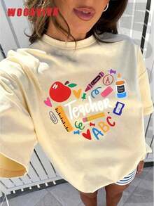 Y2K Style,  Style, The Newest Of 2026, Cute Style, Casual Style. Women's Plus Size T-Shirt, 100% Soft Cotton, Fashionable For Summer, Y2K Cleanfit Style, Slim Fit, Colorful, ABC Teacher Design, Perfect Gift For Teachers, School Professors, Back To School, Teacher Appreciation, Casual, Perfect For All Seasons, Women's T-Shirts 180g (Sizes S-XXXL) - 杏 - 查看 6