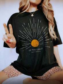 Be The Light Matthew 5:14, Vintage Bible Verse T-Shirt, Christian Heavenly Design, Boho T-Shirt, Sun Design T-Shirt, Inspirational Gift, Unisex Graphic Tees, Funny T-Shirt - 黑色 - 查看 5