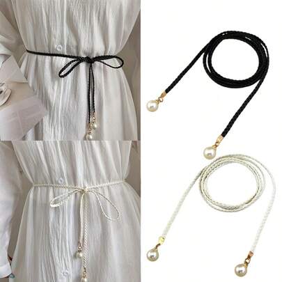 1 cái/2 cái/3 cái/6 cái Thắt lưng eo mỏng dệt phong cách Hàn Quốc thời trang, dây thắt eo trang trí đa năng cho nữ, khăn thắt eo váy ngọt ngào với trang trí ngọc trai, phụ kiện ngọt ngào điều chỉnh được phù hợp cho đi chơi hàng ngày, hẹn hò và các hoạt động xã hội