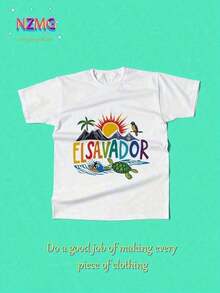 Loose1 pieza - Camiseta unisex con diseño tropical de El Salvador - Diseño vibrante de montañas y mar con tucán y tablas de surf, cuello redondo transpirable de manga corta, ropa casual para todas las estaciones para hombres y mujeres, regalo para el Día del Padre y el Día de la Madre (Blanco/Negro/Azul Real) 210g 100% algodón, los diseños están impresos. Camiseta unisex de algodón con cuello redondo básico para mujer - Negro - Ver 7