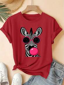 Camiseta Casual de Manga Corta con Estampado de Cebra para Mujer, Ideal para Vacaciones de VeranoImprimirManga cortaVintageCuello RedondoCamisetaConGafas de solYChicleSoplando,FrescoBosqueEstiloSueltoSuperior,2026Primavera/VeranoEleganteFiestaModaVersátilCommutadorMujeresRopa-VintageCalleEstiloUnisexoSueltoAlgodónCortoMangaTripulaciónCuelloCamiseta - Albaricoque - Ver 8