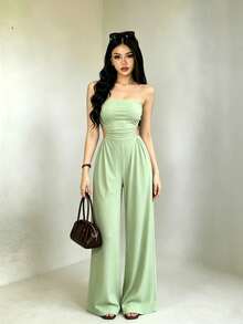 Mono largo con hombros descubiertos y espalda descubierta para mujer, para verano - Verde - Ver 1