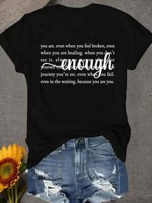 Camiseta unisex de manga corta, ADe corte holgadoTranspirableGráficoTeeparaMujeresCaracterísticasaRedondoCuello,AdornadoconElEscrito a manoFraseTúSonSuficienteYunAfirmaciónparaPromociónAmor propioYMotivaciónenInformalAtuendo de jugadorashombre, , , Dazymujer,romwehombres, bohochic,maestrasregalos,camisetaparaconjuntos de mujercon curvasparamu,y2k, - Negro - Ver 6