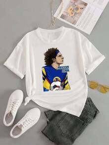 Lightweight Graphic Print T-Shirts 1 Black And White T-Shirt With Ochoa Football Goalkeeper Print, Crew Neck, Basic Loose Fit, Breathable, Machine Washable, Comfortable, Casual, Sporty, Summer Essential, Sizes. 100% Unisex Cotton - 白色的 - 查看 5