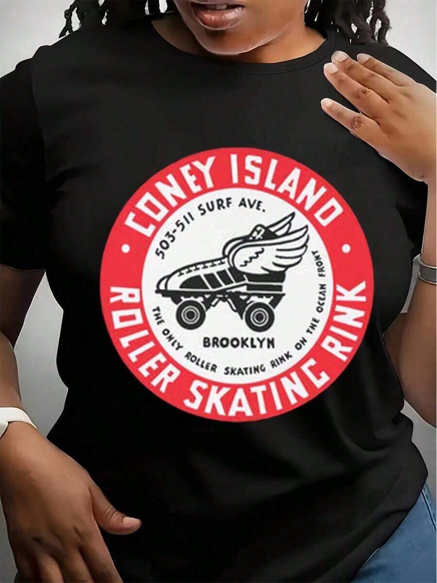 Camiseta Blanca con el Logotipo de la Pista de Patinaje Coney Island, Tallas de S a 5XL - Negro - Ver 1