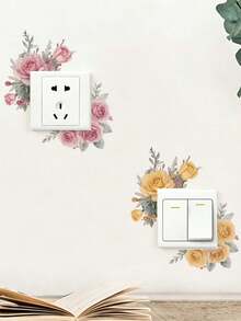Multiple Watercolor Floral Switch Wall Stickers, Waterproof Self-Adhesive Removable Rose, Peony, Butterfly Decals, Gentle Ins/Romantic Style Switch Socket Panel Decor, Home Atmosphere Renovation Stickers - Wall Stickers - View 5